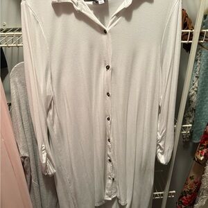 White Button-Up Long Sleeve Shirt (tunic style)